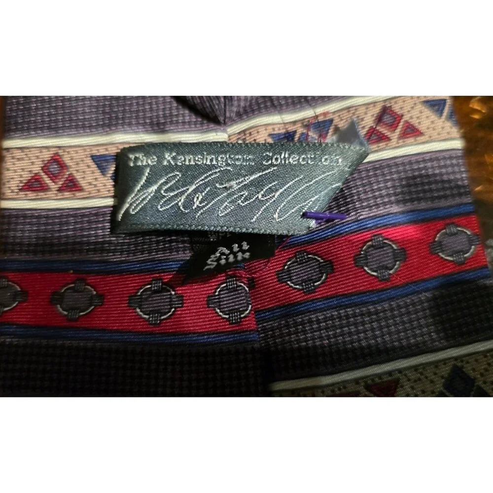 Vintage Necktie Lord & Taylor Kensington Collection Silk Red/Blue Geometric‎